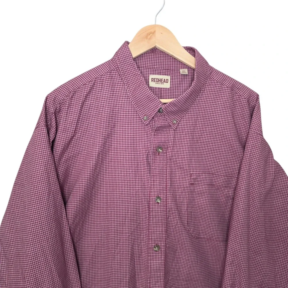 RedHead Mens Shirt 3XL Burgundy Maroon Micro Check Plaid Long Sleeve Button Down